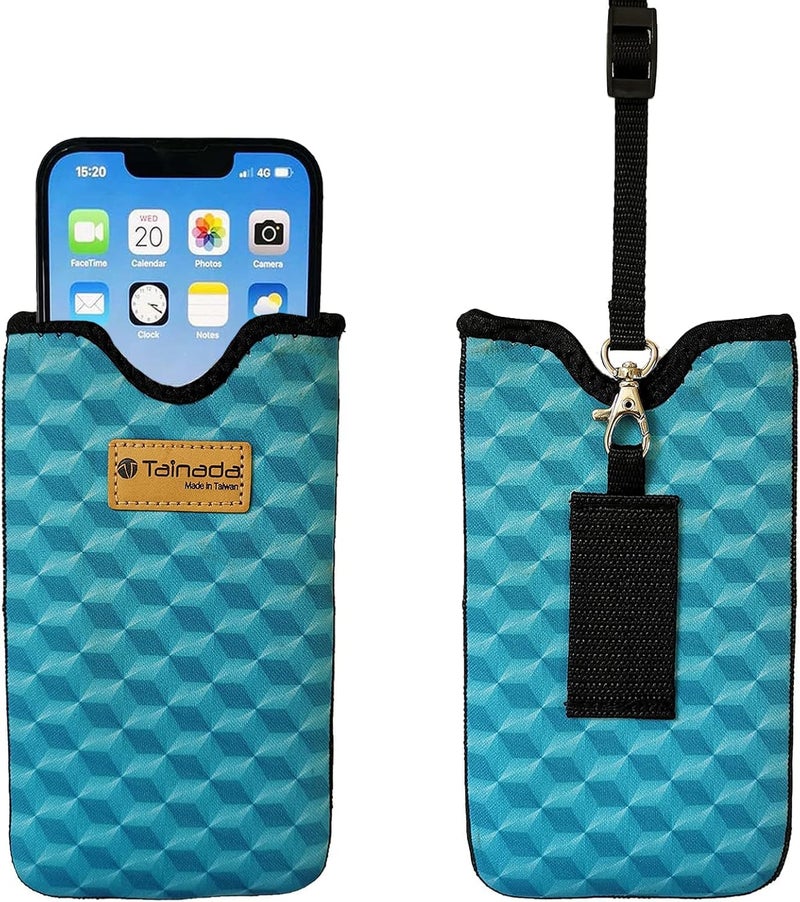Tainada Men Women Neoprene Shockproof Phone Sleeve Pouch Carrying Case with Neck Lanyard, Belt Loop Holster for iPhone 17/16 Pro Max, Air, 16 Plus, Samsung S25+, S24 (Geometric Pattern Turquoise) - Image 1